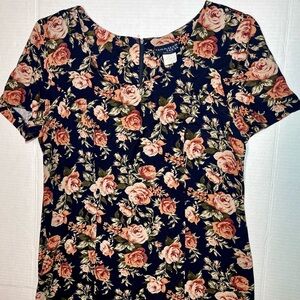 Vintage Cimmaron A-Line Floral Rose Zip-Up Dress Women's Size 7/8